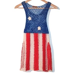 The Classic Fourth Of July Flag Floral Crochet Sleeveless Patriotic Tank Top